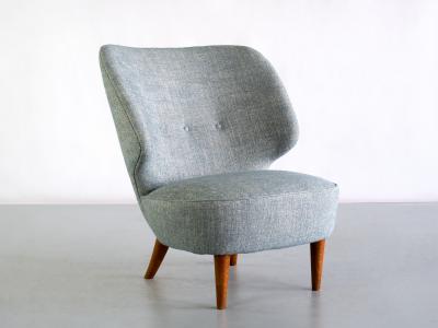 Sven Staaf Sven Staaf Easy Chair in Pierre Frey Linen and Elm Almgren Staaf Sweden 1953