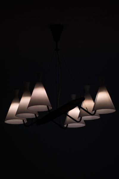 Svend Aage Holm S rensen Sorensen Ceiling Lamp in Brass Teak and Opaline Glass by Svend Aage Holm S rensen 1950s