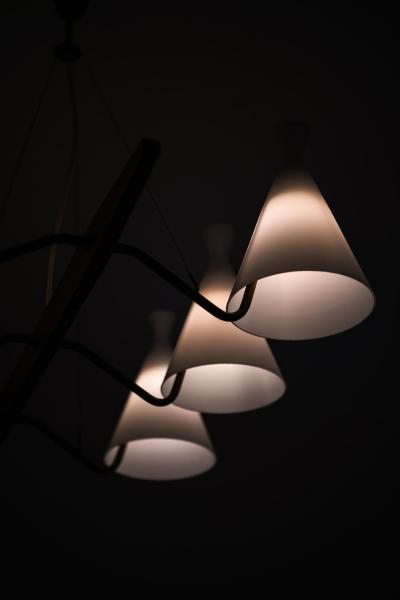 Svend Aage Holm S rensen Sorensen Ceiling Lamp in Brass Teak and Opaline Glass by Svend Aage Holm S rensen 1950s