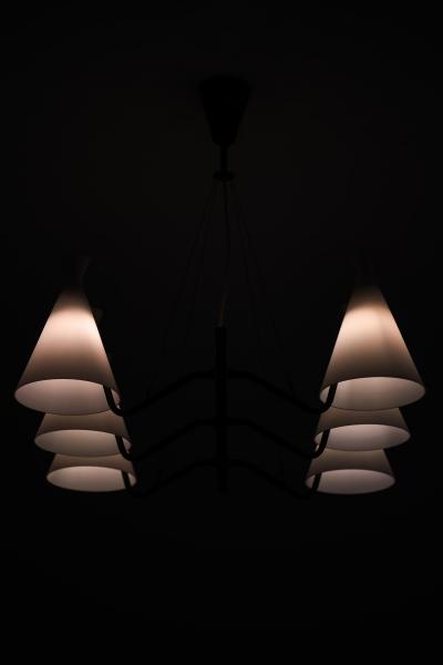 Svend Aage Holm S rensen Sorensen Ceiling Lamp in Brass Teak and Opaline Glass by Svend Aage Holm S rensen 1950s