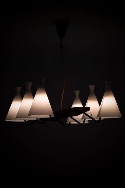 Svend Aage Holm S rensen Sorensen Ceiling Lamp in Brass Teak and Opaline Glass by Svend Aage Holm S rensen 1950s