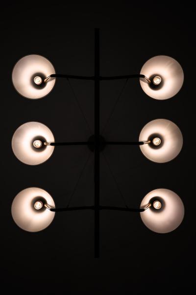 Svend Aage Holm S rensen Sorensen Ceiling Lamp in Brass Teak and Opaline Glass by Svend Aage Holm S rensen 1950s