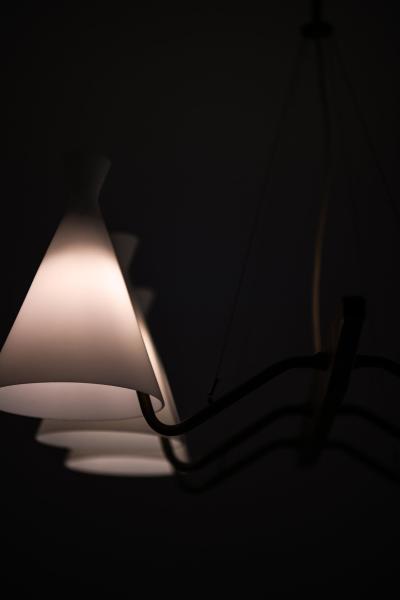 Svend Aage Holm S rensen Sorensen Ceiling Lamp in Brass Teak and Opaline Glass by Svend Aage Holm S rensen 1950s