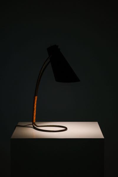 Svend Aage Holm S rensen Sorensen Table Lamp in Brass Lacquer Leather Metal by Svend Aage Holm S rensen 1950s
