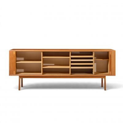Svend Aage Larsen Svend Aage Larsen for Faarup M belfabrik Danish Teak Tambour Door Credenza