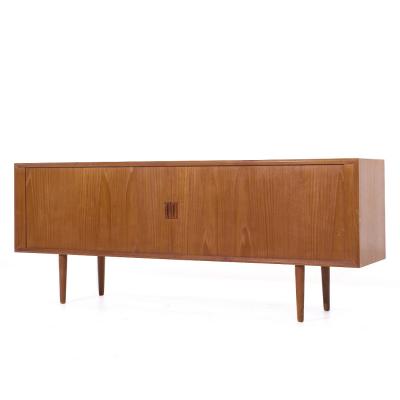Svend Aage Larsen Svend Aage Larsen for Faarup M belfabrik MCM Danish Teak Tambour Door Credenza