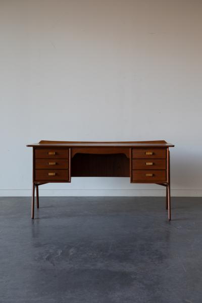 Svend Aage Madsen Danish Teak and Cane Desk by Svend Aage Madsen for Sigurd Hansen M belfabrik
