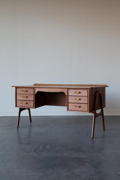Svend Aage Madsen Danish Teak and Cane Desk by Svend Aage Madsen for Sigurd Hansen M belfabrik