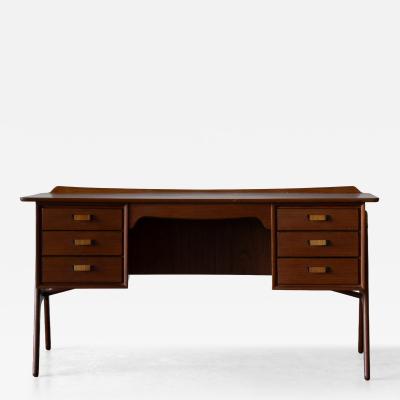 Svend Aage Madsen Danish Teak and Cane Desk by Svend Aage Madsen for Sigurd Hansen M belfabrik