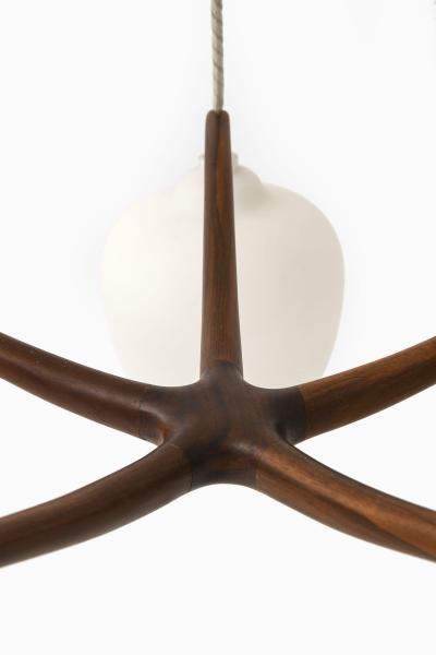 Svend Aage Madsen Rare Ceiling Lamp in Opaline Glass and Walnut 1950s