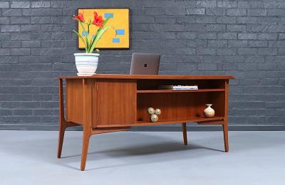 Svend Aage Madsen Svend A Madsen Floating Teak Desk w Bookcase for H P Hansen