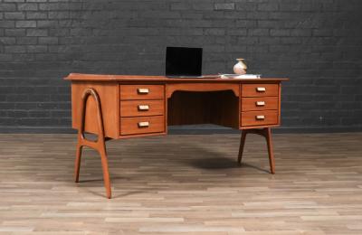 Svend Aage Madsen Svend A Madsen Teak Cane Desk w Bookcase for Sigurd Hansen