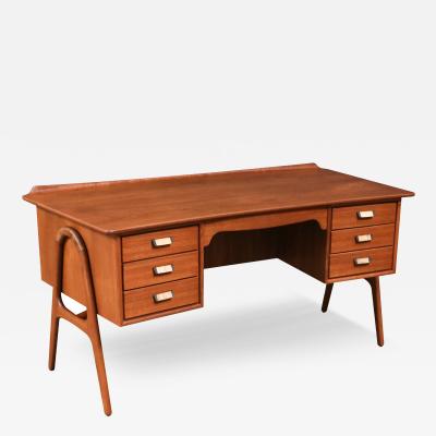 Svend Aage Madsen Svend A Madsen Teak Cane Desk w Bookcase for Sigurd Hansen