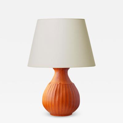 Svend Hammershoj Organically Modeled Table Lamp in Rare Orange Glaze by Sven Hammershoi