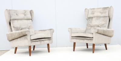 Svend Skipper Svend Skipper High Back Lounge Chairs In Barbara Barry Couture Fabric