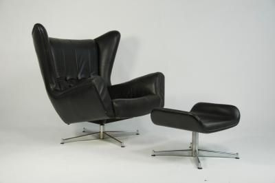 Svend Skipper Svend Skipper Leather Lounge Chair and Ottoman