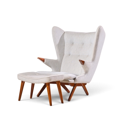 Svend Skipper Svend Skipper Model 91 Mid Century Papa Bear Wingback Lounge Chair with Ottoman