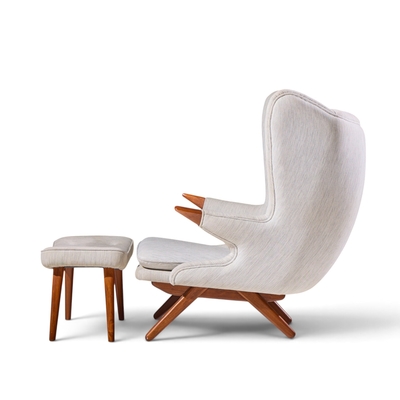 Svend Skipper Svend Skipper Model 91 Mid Century Papa Bear Wingback Lounge Chair with Ottoman