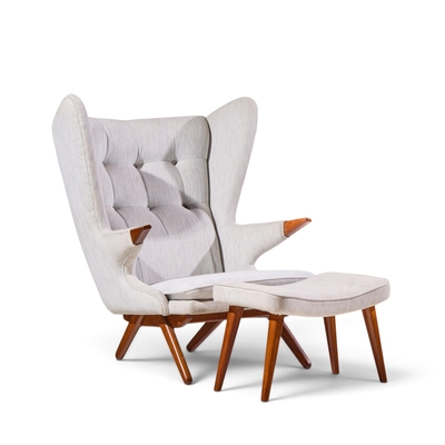 Svend Skipper Svend Skipper Model 91 Mid Century Papa Bear Wingback Lounge Chair with Ottoman