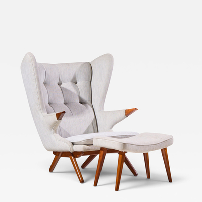 Svend Skipper Svend Skipper Model 91 Mid Century Papa Bear Wingback Lounge Chair with Ottoman
