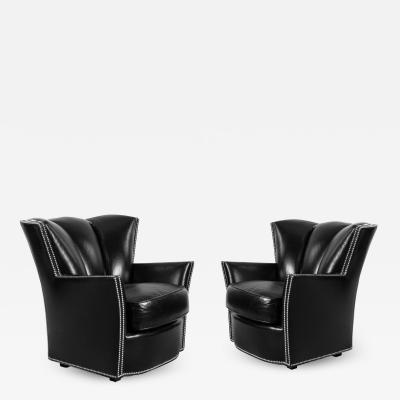 Swaim Furniture PAIR OF CONTEMPORARY BLACK LEATHER STUDDED CLUB CHAIRS