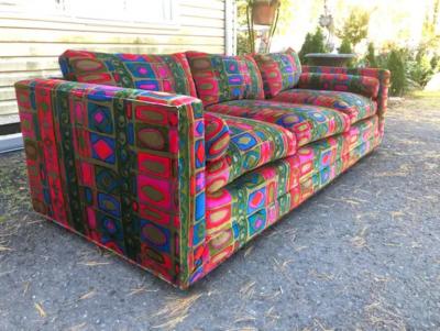Swaim Furniture Sensational Jack Lenor Larsen Velvet Sofa Milo Baughman Style Mid Century Modern