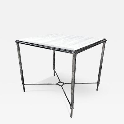 Swaim Furniture Swaim polish steel table with travertine top