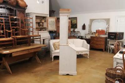 Swedish 1770s Baroque Period Light Gray Painted Secretary with Slant Front Desk