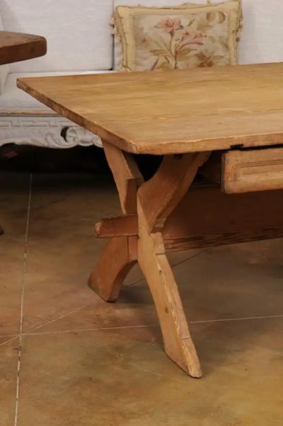 Swedish 1790s European Pine Sawbuck Table with Drawer and Double X Form Legs