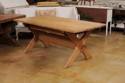 Swedish 1790s European Pine Sawbuck Table with Drawer and Double X Form Legs