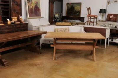 Swedish 1790s European Pine Sawbuck Table with Drawer and Double X Form Legs