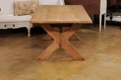 Swedish 1790s European Pine Sawbuck Table with Drawer and Double X Form Legs