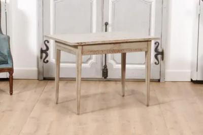 Swedish 1790s Gustavian Period Painted Side Table with Carved Guilloches
