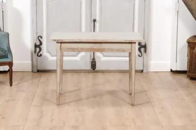 Swedish 1790s Gustavian Period Painted Side Table with Carved Guilloches