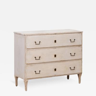 Swedish 1790s Gustavian Period Painted Three Drawer Chest with Carved Feet