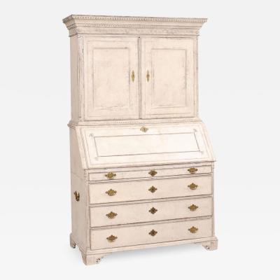 Swedish 1790s Gustavian Period Two Part Painted Secretary with Slant Front Desk