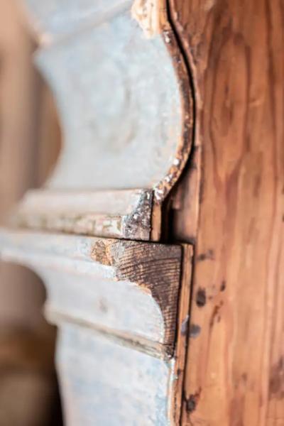 Swedish 1790s Long Case Mora Clock with Blue Gray Paint and Carved Crest