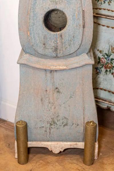 Swedish 1790s Long Case Mora Clock with Blue Gray Paint and Carved Crest