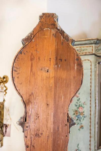 Swedish 1790s Long Case Mora Clock with Blue Gray Paint and Carved Crest