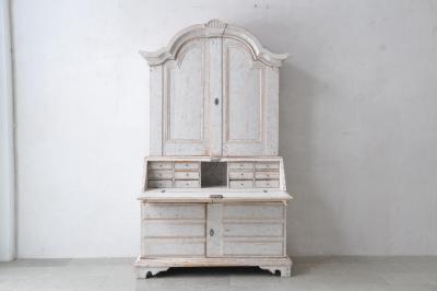 Swedish 1800s Light Gray Painted Secretary from V rmland with Slant Front Desk