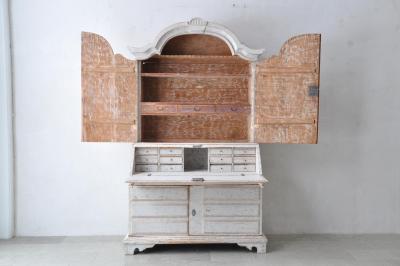 Swedish 1800s Light Gray Painted Secretary from V rmland with Slant Front Desk
