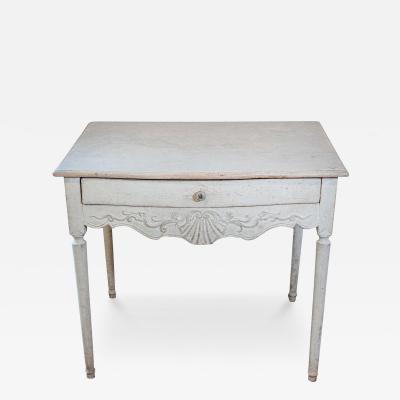 Swedish 1810s Period Gustavian Painted Side Table with Drawer and Carved Apron