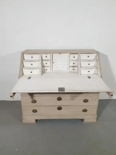 Swedish 1820s Late Gustavian Period Painted Slant Front Desk with Five Drawers