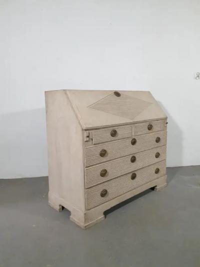Swedish 1820s Late Gustavian Period Painted Slant Front Desk with Five Drawers