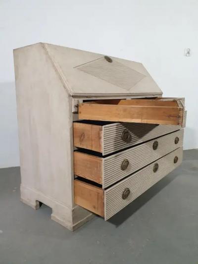 Swedish 1820s Late Gustavian Period Painted Slant Front Desk with Five Drawers