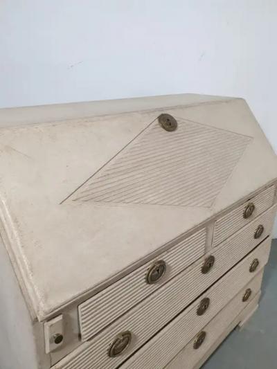 Swedish 1820s Late Gustavian Period Painted Slant Front Desk with Five Drawers