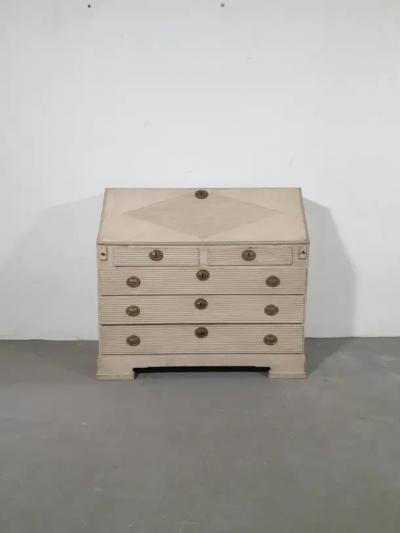 Swedish 1820s Late Gustavian Period Painted Slant Front Desk with Five Drawers
