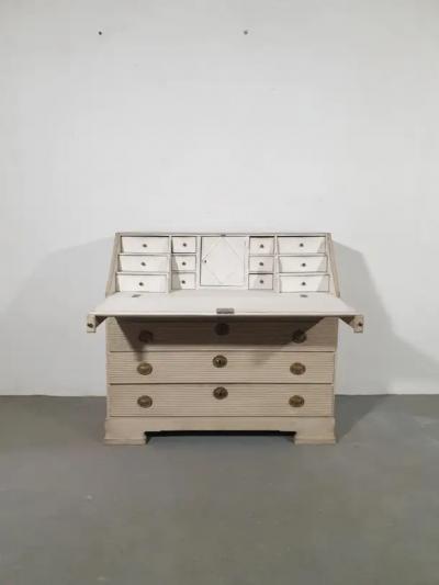Swedish 1820s Late Gustavian Period Painted Slant Front Desk with Five Drawers
