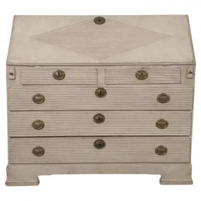 Swedish 1820s Late Gustavian Period Painted Slant Front Desk with Five Drawers