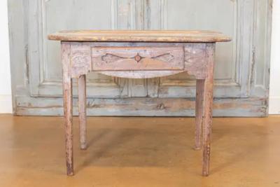 Swedish 1820s Side Table with Carved Drawer and Tapered Legs